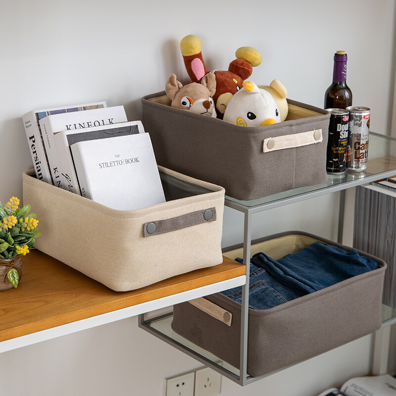 帆布藝收納筐桌面雜物收納盒小籃子茶幾零食收納框玩具棉麻收納籃 灰色大號41*31/15h